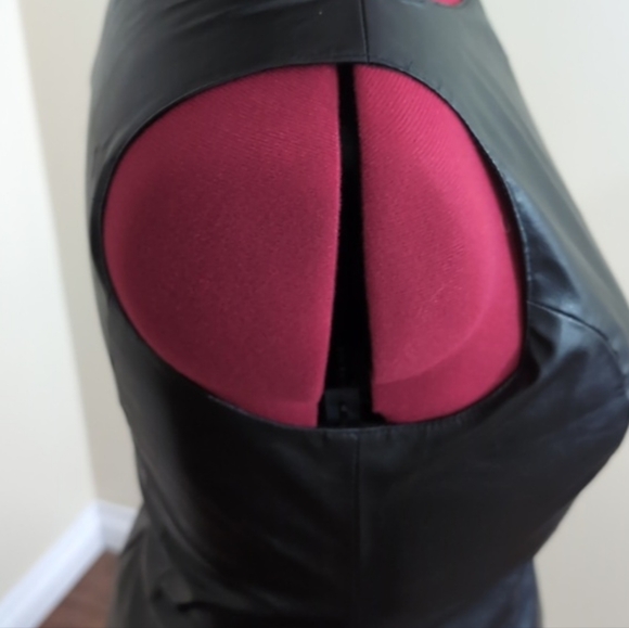 Laurence Roy| Black Faux Leather Sleeveless Midi Dress With Slit Distressed - Picture 6 of 15